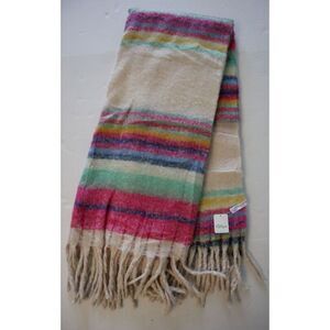 Free People Women's One Size Ivory Multi Striped Fringe Throw Blanket